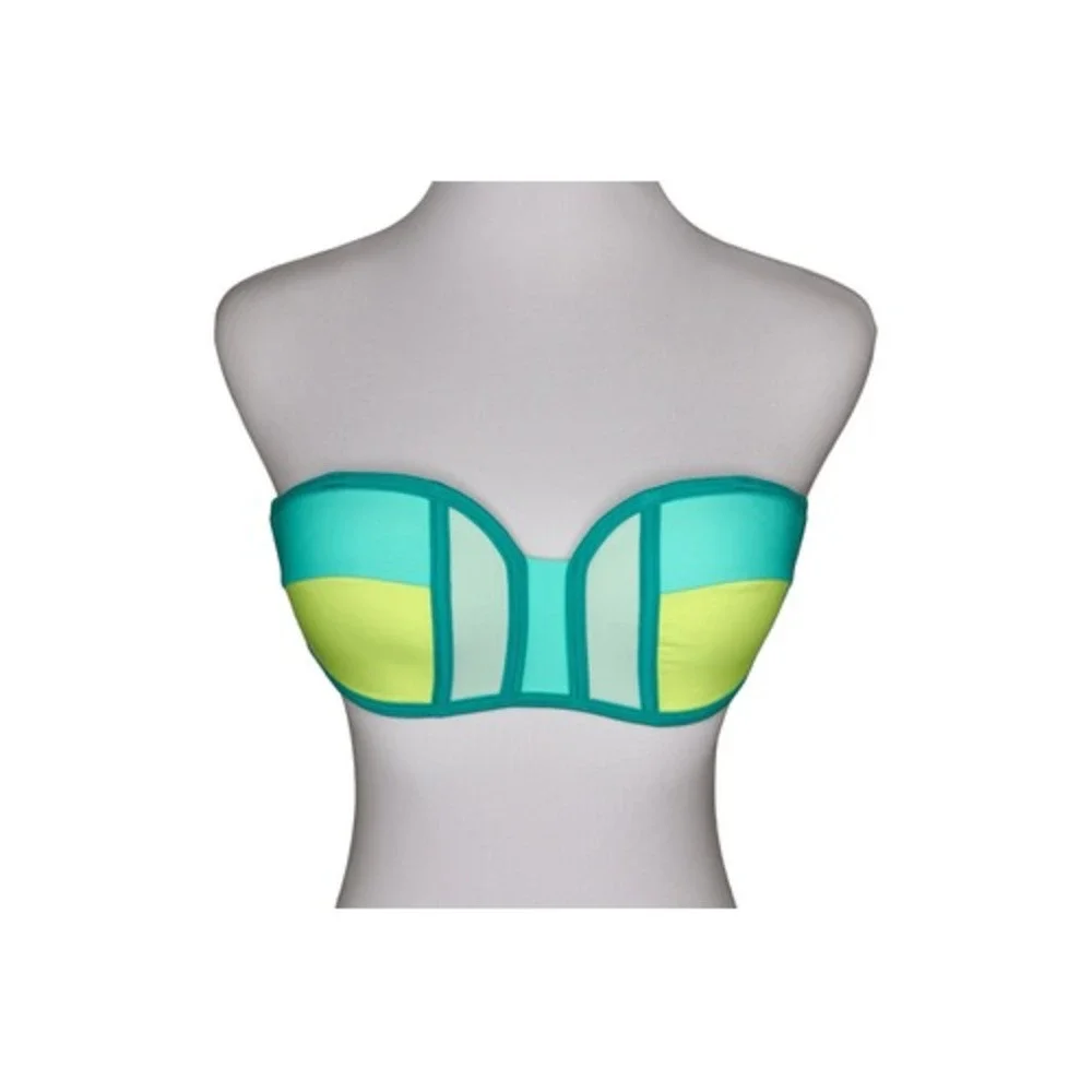 Xhilaration Colorblock Retro Removable Pad Bandeau Swimwear Top SMALL Monochrome